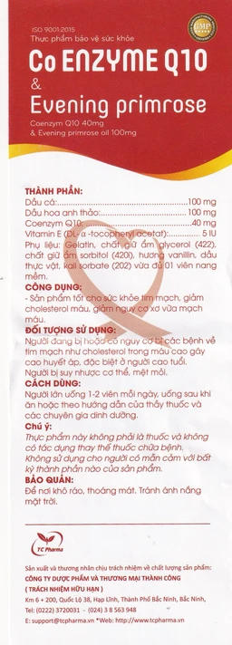Viên uống hỗ trợ tốt cho tim mạch, giảm cholesterol máu Co Enzyme Q10 & Evening primrose (30 viên)