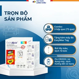 Combo 3 hộp que thử đường huyết Easy Max (25 cái) - tặng máy đo đường huyết Easy Max Tag 4