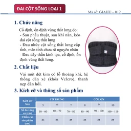 Đai cột sống L1 size 9 Gia Hưng