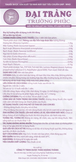 Thuốc Đại Tràng Trường Phúc điều trị viêm loét đại tràng, rối loạn tiêu hóa (3 vỉ x 10 viên)