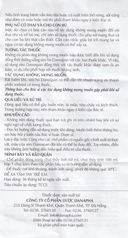Dung dịch Danospan Danapha điều trị viêm đường hô hấp cấp tính có kèm ho (100ml)
