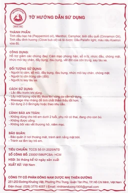 Dầu gió Nhị Thiên Đường 7ml (10 chai) dùng khi bị cảm mạo phong hàn, sổ mũi, chóng mặt, nhức đầu, say tàu xe