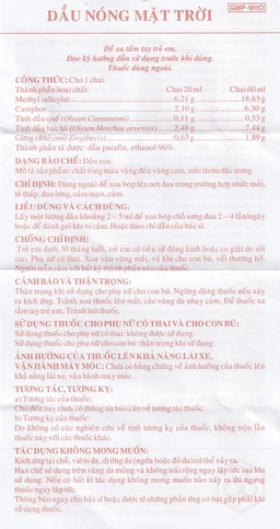 Dầu nóng Mặt Trời OPC điều trị nhức mỏi, tê thấp, đau lưng, cảm mạo, cúm (60ml)