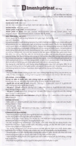 Thuốc Dimenhydrinat 50mg Traphaco chống nôn, chống say tàu xe (10 vỉ x 10 viên)