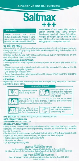 Xịt mũi Saltmax+++ 100ml giúp vệ sinh mũi, làm sạch chất nhầy