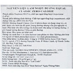 Nguyên liệu làm ngọt: Đường Equal Classic Zero Calorie (50 gói x 1G)