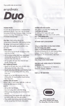 Viên hỗ trợ tăng cường tiêu hóa Enzymax Duo Biotics MHD (2 vỉ x 10 viên)