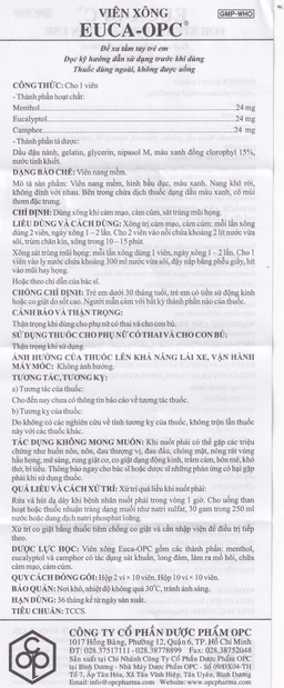 Viên xông Euca-OPC điều trị cảm mạo, cảm cúm, sát trùng mũi họng (2 vỉ x 10 viên)