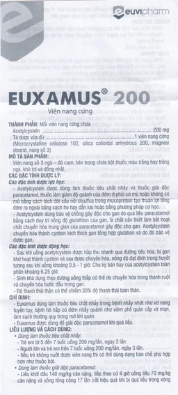 Thuốc Euxamus 200mg Euvipharm tiêu chất nhầy trong bệnh nhầy nhớt (10 vỉ x 10 viên)