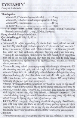 Dung dịch nhỏ mắt Eyetamin 10ml Bidiphar hỗ trợ phòng ngừa các triệu chứng chảy nước mắt, đỏ mắt 