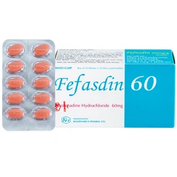 Thuốc Fefasdin 60 Khapharco điều trị viêm mũi dị ứng, mày đay mạn tính vô căn (10 vỉ x 10 viên)