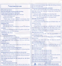 Viên đặt âm đạo Fentimeyer 600 Meyer-BPC điều trị bệnh nấm Candida sinh dục (1 vỉ x 3 viên)