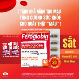 Viên uống hỗ trợ tăng khả năng tạo máu Vitabiotics Feroglobin B12 (30 viên)
