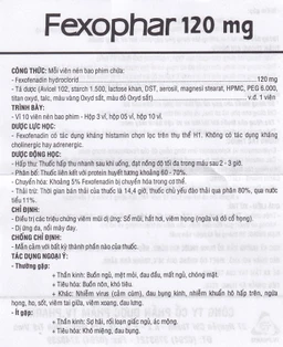 Thuốc Fexophar 120mg TV.Pharm điều trị triệu chứng viêm mũi dị ứng, sổ mũi, hắt hơi, dị ứng da (5 vỉ x 10 viên)