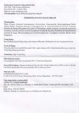 Kem dưỡng ẩm sáng da Fixderma Face21 Face Cream 50g