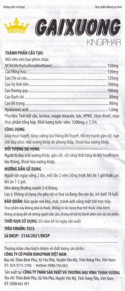 Viên uống giúp hoạt huyết, hỗ trợ gân cốt, hạn chế thoái hóa xương khớp Gai Xương Kingphar (60 viên)