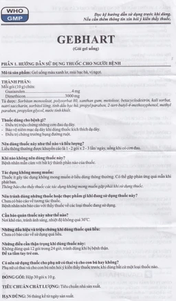 Gel uống Gebhart Davipharm điều trị triệu chứng cơn đau dạ dày (30 gói x 10g)