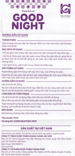 Xịt thảo dược Good Night 20ml giúp ngủ ngon, giảm căng thẳng