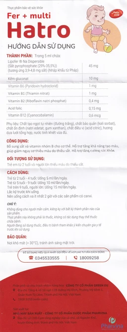 Siro bổ sung sắt và Vitamin nhóm B, giảm nguy cơ thiếu máu cho trẻ Fer + Multi Hatro (120ml)