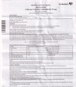 Thuốc Histalong 10mg Dr. Reddy điều trị viêm mũi theo mùa và viêm màng kết (2 vỉ x 10 viên)