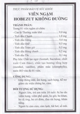 Viên ngậm Hobezut Vinacare không đường, giảm triệu chứng ho cảm (5 vỉ x 4 viên)