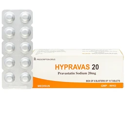 Thuốc Hypravas 20 Medisun điều trị tăng cholesterol máu, xơ vữa động mạch (6 vỉ x 10 viên)