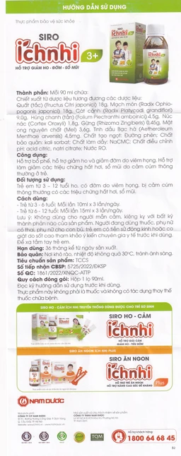 Siro hỗ trợ giảm ho tiêu đờm Ích Nhi 3+ Nam Dược (90ml)