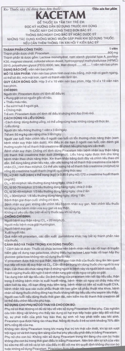 Viên nén Kacetam 800mg Khapharco điều trị rung giật cơ có nguồn gốc vỏ não, thiếu máu não (10 vỉ x 10 viên)