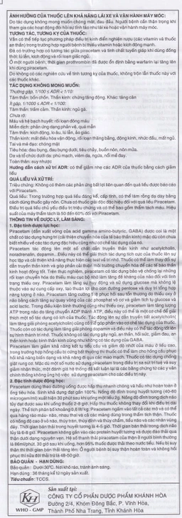 Viên nén Kacetam 800mg Khapharco điều trị rung giật cơ có nguồn gốc vỏ não, thiếu máu não (10 vỉ x 10 viên)
