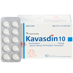 Viên nén Kavasdin 10mg Khapharco điều trị tăng huyết áp ở người đau thắt ngực ổn định (10 vỉ x 10 viên) 1