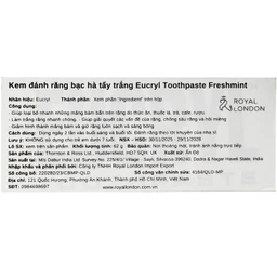 Kem đánh răng Eucryl Freshmint toothpaste loại bỏ vết ố, làm răng trắng sáng (62g) 6