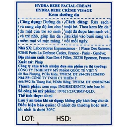Kem dưỡng da mặt cho bé Mustela Hydra Bebe Facial Cream (40ml) 6