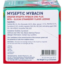 Kẹo ngậm bổ sung kẽm không đường hương dâu tây Mybacin ZinC Plus (20 gói x 9.4g )