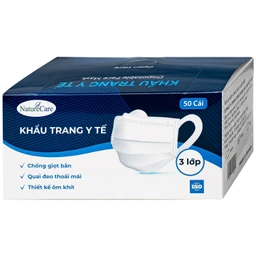 Khẩu trang 3 lớp Naturecare màu trắng (50 cái) ngăn khói bụi, vi khuẩn