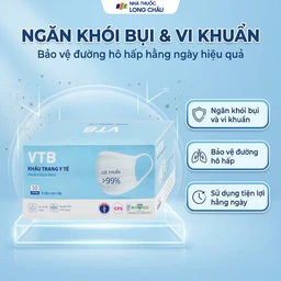 Khẩu trang 3 lớp VTB màu trắng (50 cái) ngăn khói bụi, vi khuẩn 2