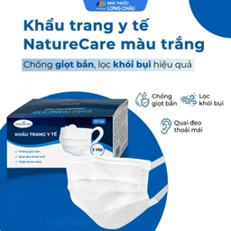 Khẩu trang 3 lớp Naturecare màu trắng (50 cái) ngăn khói bụi, vi khuẩn
