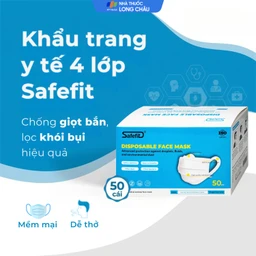 Khẩu trang 4 lớp Safefit màu trắng (50 cái) ngăn khói bụi, vi khuẩn
