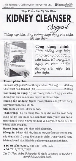 Viên uống bổ thận, hỗ trợ giảm nguy cơ viêm đường tiết niệu Kidney Cleanser Support Vitamins For Life (30 viên)