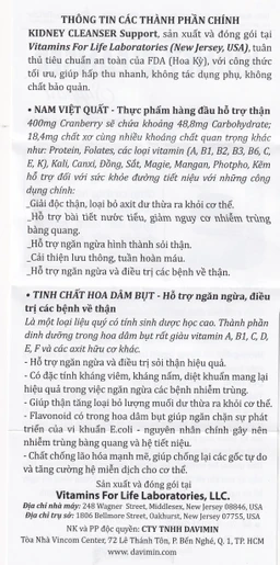 Viên uống bổ thận, hỗ trợ giảm nguy cơ viêm đường tiết niệu Kidney Cleanser Support Vitamins For Life (30 viên)