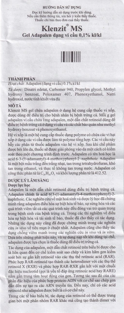 Gel bôi da Klenzit MS điều trị mụn trứng cá (15g)