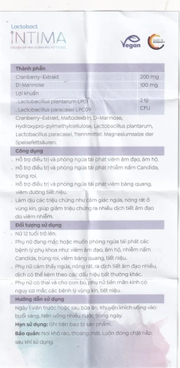 Viên uống bổ sung lợi khuẩn, D-mannose, việt quất cho phụ nữ Lactobact Intima (30 viên)