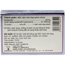Thuốc Levina 20mg Cophavina điều trị rối loạn chức năng cương dương (1 vỉ x 4 viên) 4