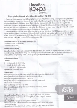 Chai xịt giúp hỗ trợ hấp thụ canxi LineaBon K2+D3 Ergopharma (10ml)