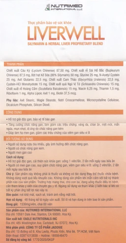 Viên uống giúp giải độc gan, tăng cường chức năng gan, bảo vệ gan Liverwell Nutrimed (60 viên)