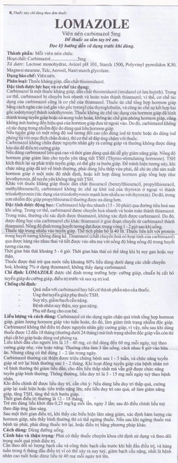 Thuốc Lomazole 5mg US Pharma điều trị bệnh Basedow, nhiễm độc tuyến giáp, cường giáp khi thai nghén (10 vỉ x 10 viên)