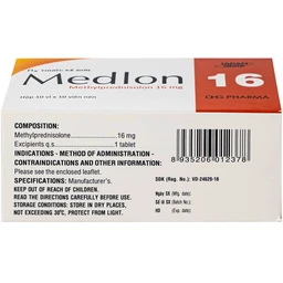 Thuốc Medlon 16mg DHG Pharma Chống viêm, giảm miễn dịch trong viêm khớp, lupus ban đỏ (3 vỉ x 10 viên)