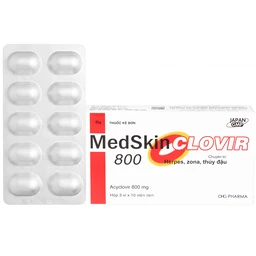 Thuốc MedSkin Clovir 800 DHG điều trị nhiễm virus Herpes simplex, bệnh thủy đậu, viêm phổi do Zona (3 vỉ x 10 viên)