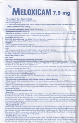 Thuốc Meloxicam 7.5mg điều trị viêm xương khớp, viêm cột sống (2 vỉ x 10 viên)