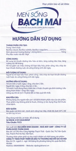 Bổ sung lợi khuẩn đường tiêu hóa Men sống Bạch Mai (20 ống)