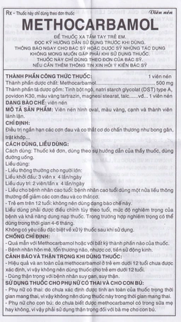 Viên nén Methocarbamol 500mg Khapharco điều trị ngắn hạn cơn đau, co thắt cơ, bong gân (10 vỉ x 10 viên)
